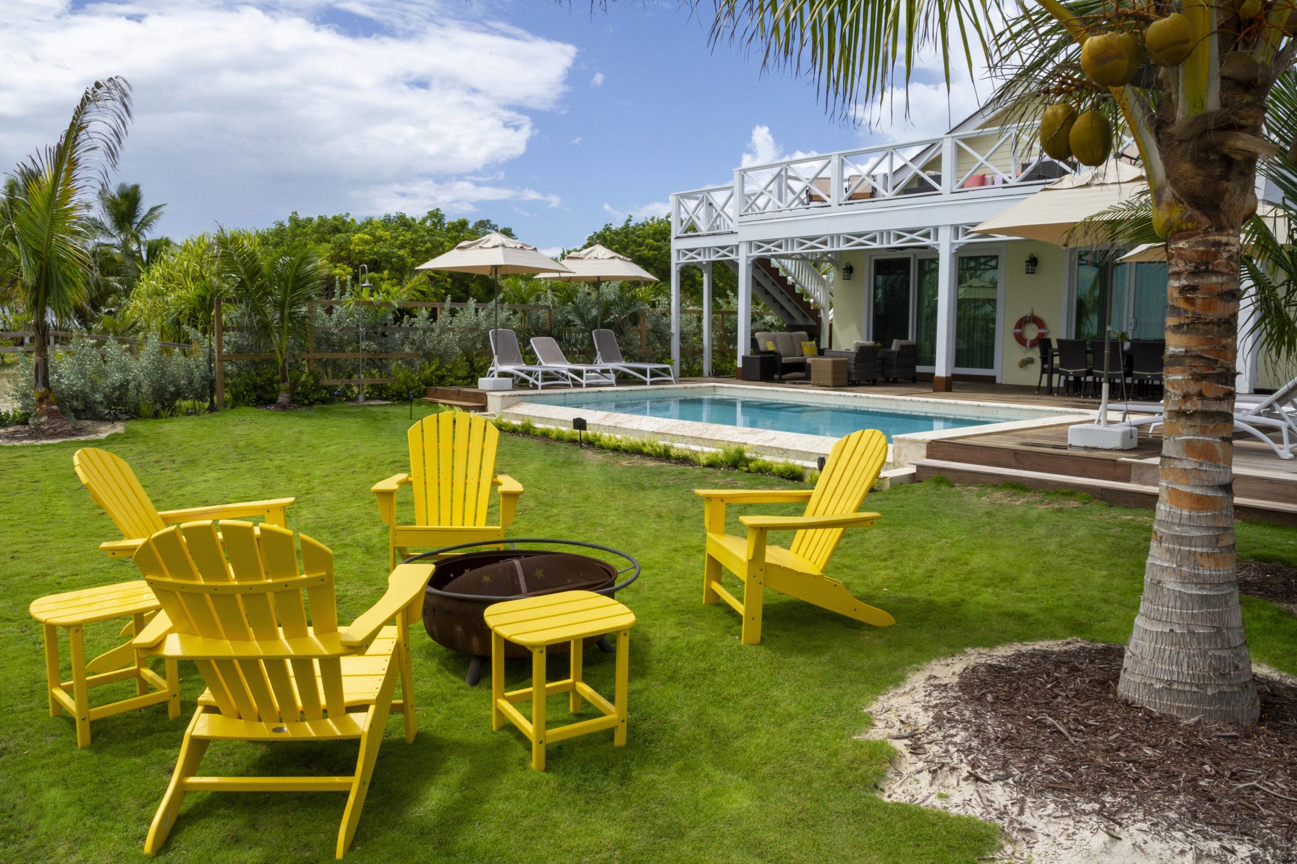 Yard with pool, patio furniture